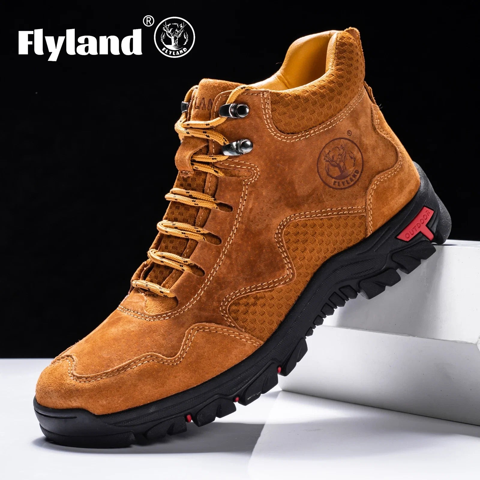FLYLAND Men's Ankle Boots Casual Leather Shoes Fashion Vintage Hand Stitching Soft Business Handmade Shoes