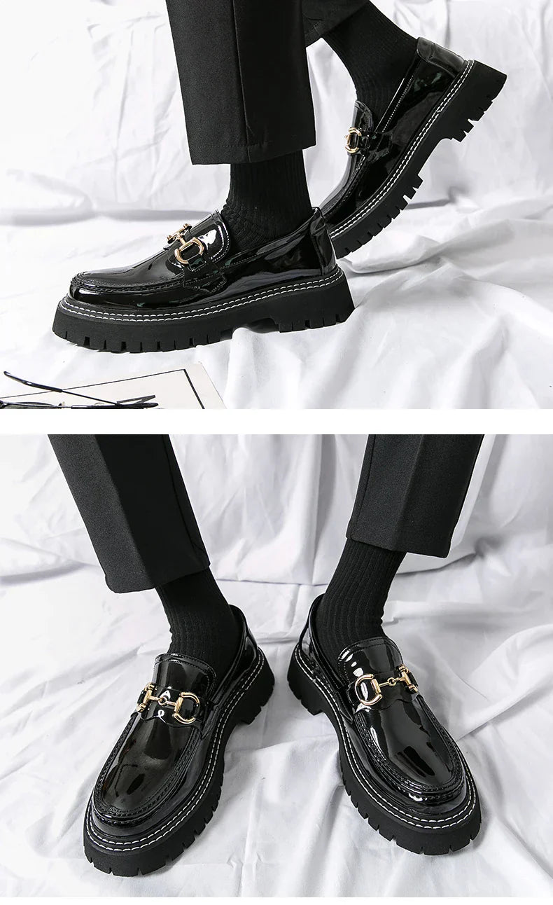 New Men Patent Leather Loafers Fashion Casual Shoes Male Thick Sole Increased Height Slip On Breathable Comfortable Driving Shoe