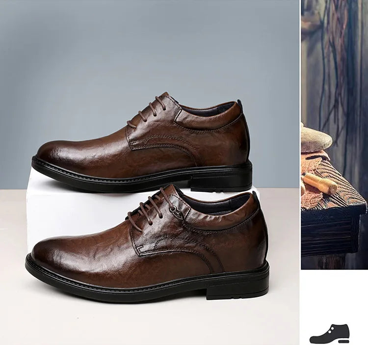 Leather Casual Elevator Shoes for Men 10cm Invisible Height Increase Casual Sneakers Business Formal Shoes
