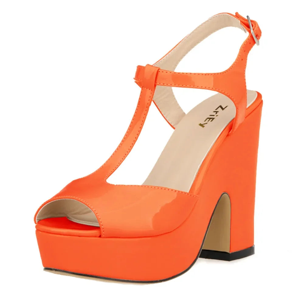 Women Sandals Fashion Sexy 12cm Ankle Strap Peep Toe High Heels Ladies Wedges Platform Sandal Patent Leather Party Wedding Shoes