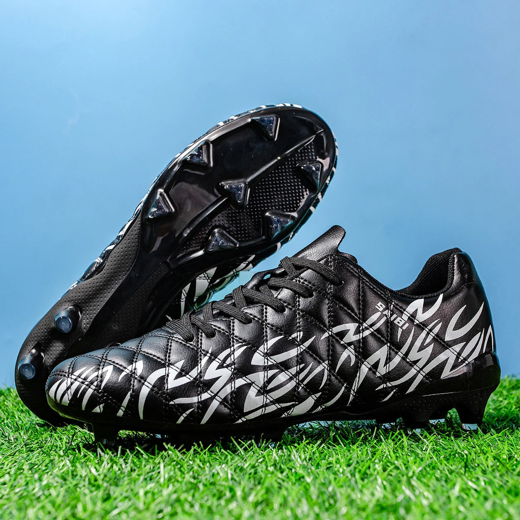 Unisex AG/FG Football Boots, Ankle Support Collar, Breathable PU Mesh, Durable TPU Long Studs, Great for Training and Competitiv