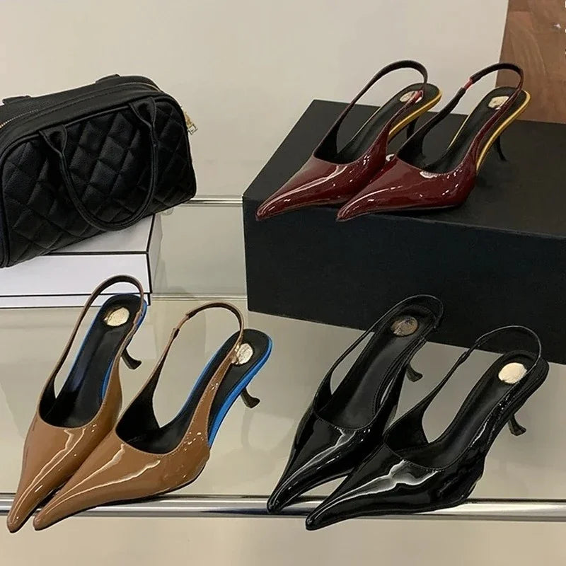 Aneikeh Fashion Sexy Designer Patent Leather Pointed Toe High Heels Pumps Women Shallow Elegant Banquet Wedding Party Shoes