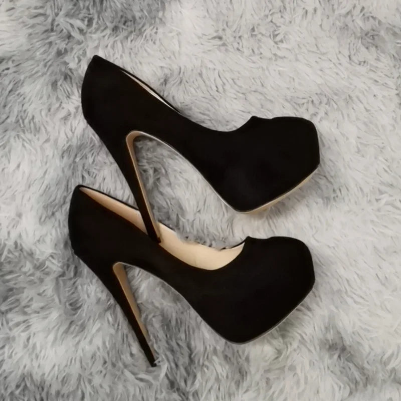 Women Pumps Stilettos Sexy 14cm Super High Heels Female Round Toes Platform Thin Heels NightClub Party Dress Red Wedding Shoes