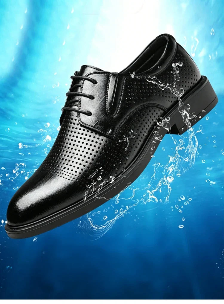 Men's Summer Breathable Leather Shoes British Style Comfortable Soft Business Formal Derby Shoes Hollow out Design-SJ6607-1