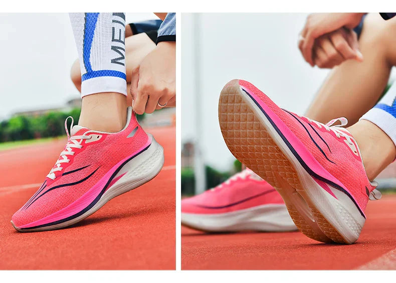 Fashion men's and women's sports running shoes casual breathable mesh surface carbon plate support wear-resistant rubber outsole