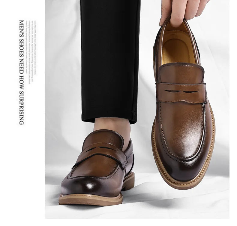 British Style Business Casual Shoes for Man Spring Autumn New Designer Leather Shoes Male Solid Color Men's Dress Elegant Shoe
