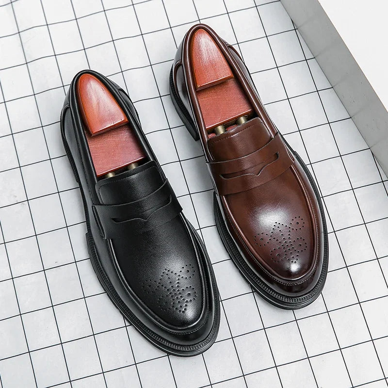 Platform Wedding Brogues Shoes For Men Classic Office Social Men's Dress Leather Shoes Formal Casual Business Loafers Male