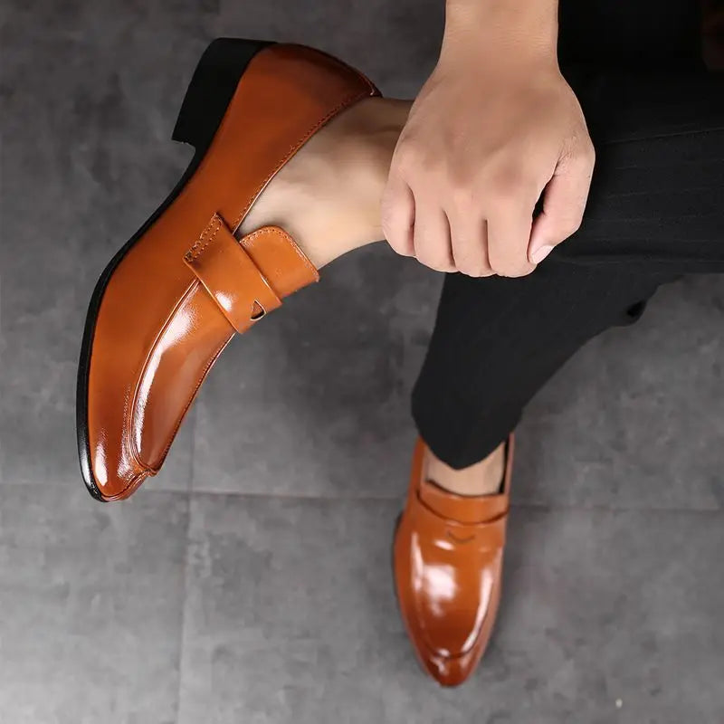 Business Pointed Toe Men's Formal Loafers Shoes Spring Autumn New Legitimate Leather Footwear Cheap Clearance Social Shoe Male