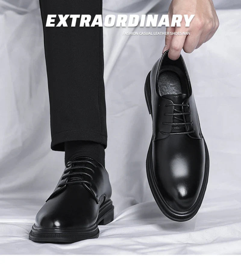 Mens Black Leather Shoes Autumn British Style Formal Business Footwear Low Top Commute Style Dress Shoes For Suits