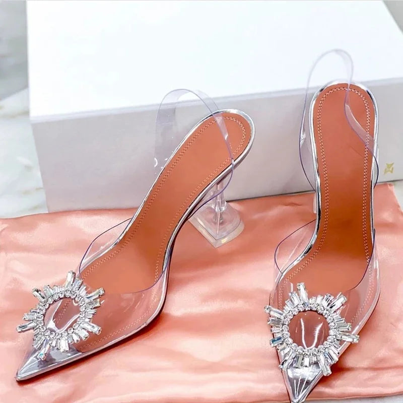 34-45 PVC Transparent Crystal Shoes 2026 Summer New Pointed Odd Heel Shoes Stiletto Ladies Sun Decoration Wild Fairy Shoes