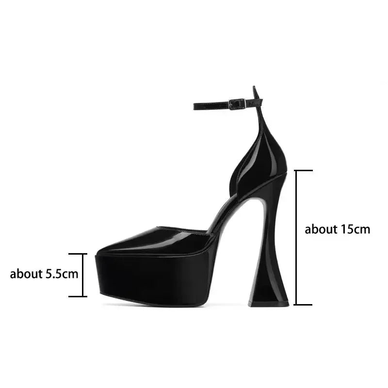 2025 Spring/Summer Women's New 15cm Thick High Heel Sandals Platform Pointed Banquet Wedding Women's Large Single Shoes