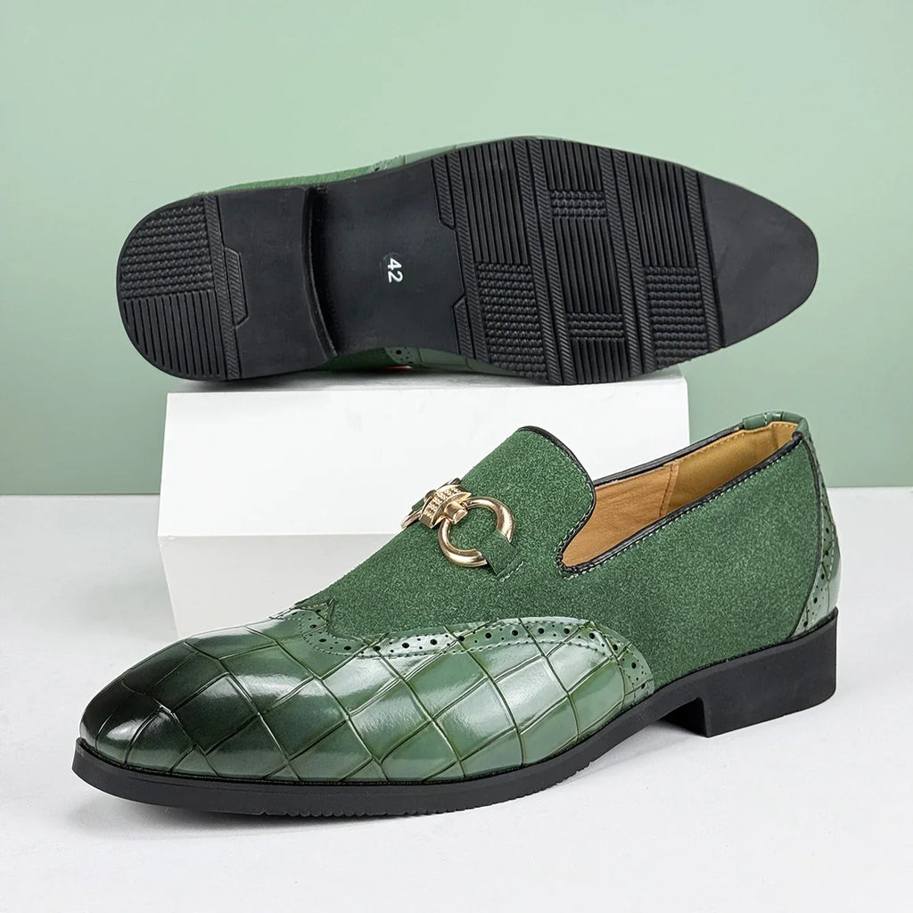 Men's Formal Leather Shoes British Style Oxford Loafers Pointed Toe Breathable Non-Slip Business Dress Wedding Office Green Shoe