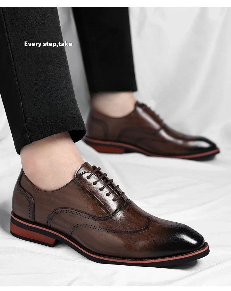 Solid Color New Dress Shoes for Men Lace Designer Fashion Wedding Derby Shoes Male Spring Autumn Business Casual Shoe Man