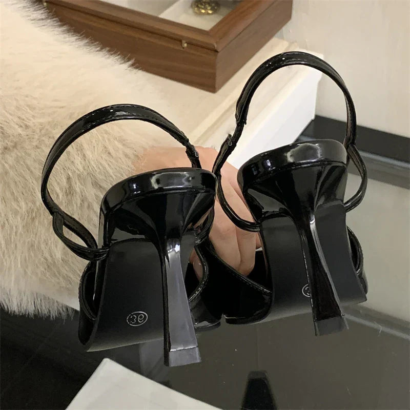 Street Style Sexy Pointed Toe Slingbacks Pumps Women Stripper Sandals High Heels Female Banquet Shoes Brown Kitten Heels