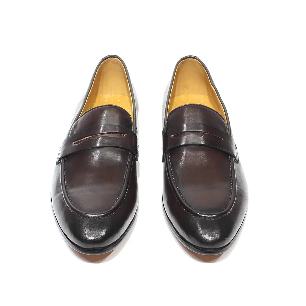 FELIX CHU Mens Penny Loafers Leather Shoes Genuine Leather Elegant Wedding Party Casual Dress Shoes Brown Black Shoes for Men