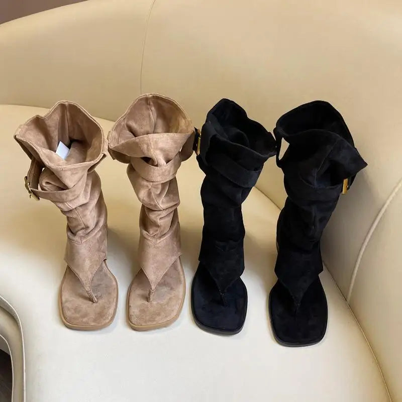 Fashion Versatile Woman Shoes Summer New Items Square Toe Flat Shoes Retro Women's Clip Toe Boots Anti Slip Women's Sandalsтуфли