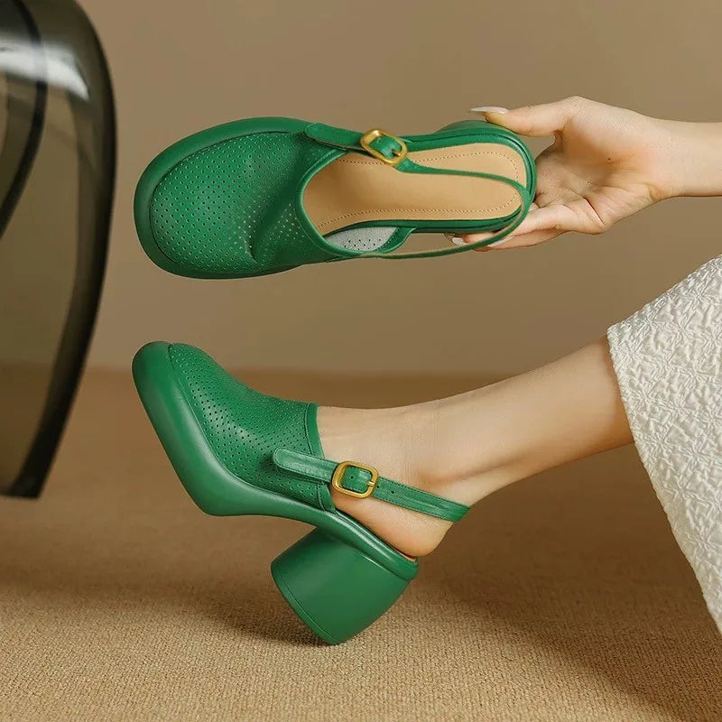 Women Vintage Hollow Chunky Platform Sandals Summer New Soft Thick Sole Buckle Shoes Woman Fashion Non-Slip Beach Slides Sandals