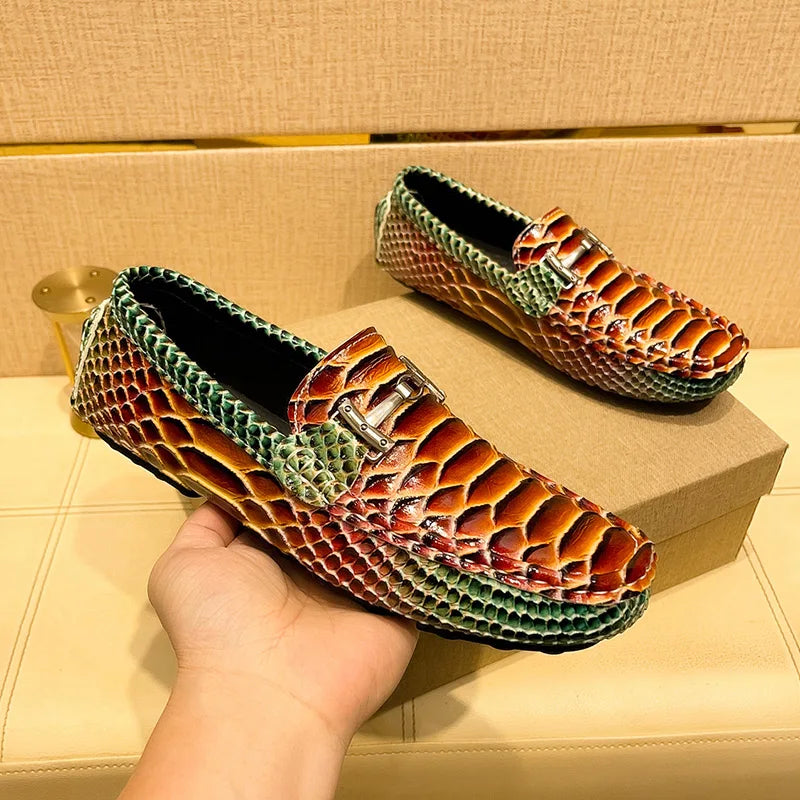 Designer Loafers for Men 2026 New Handmade Moccasins 39-48 Flats Casual Snake Leather Shoes Luxury Comfy Mens Loafers Size Shoes