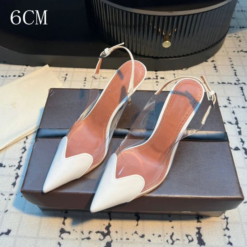 2026 Summer Pointed Shallow Mouth Sweet Love Shape Pumps Transparent Pvc Shoes Thin High-Heeled Dress Women'S Sandals