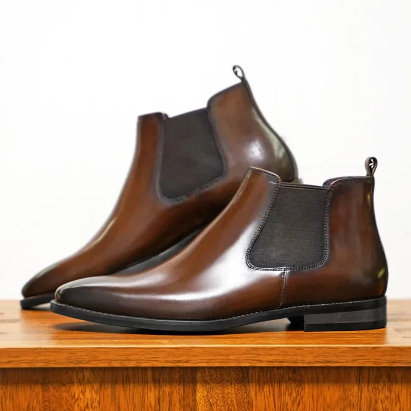 New Chelsea Boots Men Shoes PU Brown Fashion Versatile Business Casual British Style Street Party Wear Classic Ankle Boots 38-48