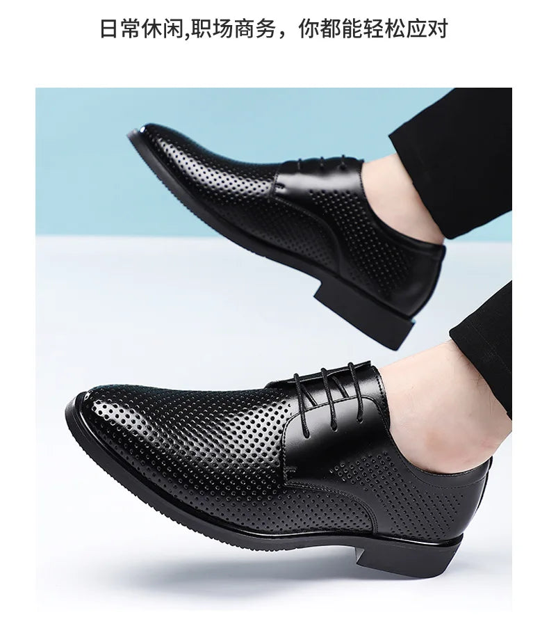 Summer Autumn Dress Shoes for Men Hallow Breathable Lace Designer Leather Shoes Male Fashion Business Casual Elegant Shoe Man
