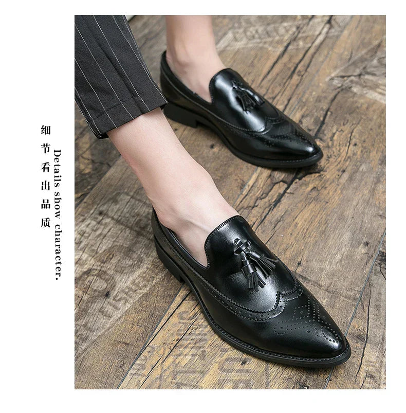 Dress Shoes Men Tassel Formal Leather Shoes Male Classic Social Casual Business Brogue Shoes Wedding Party Leather Loafers Male