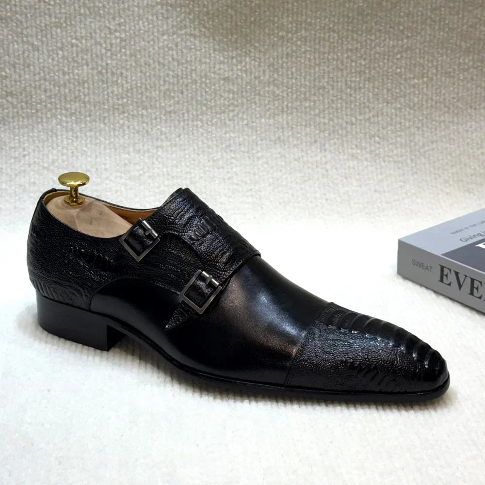Men's Handmade Brown Monk Shoes Double Buckle Genuine Cow Leather Luxury Wedding Business Formal Basic Men's Footwear
