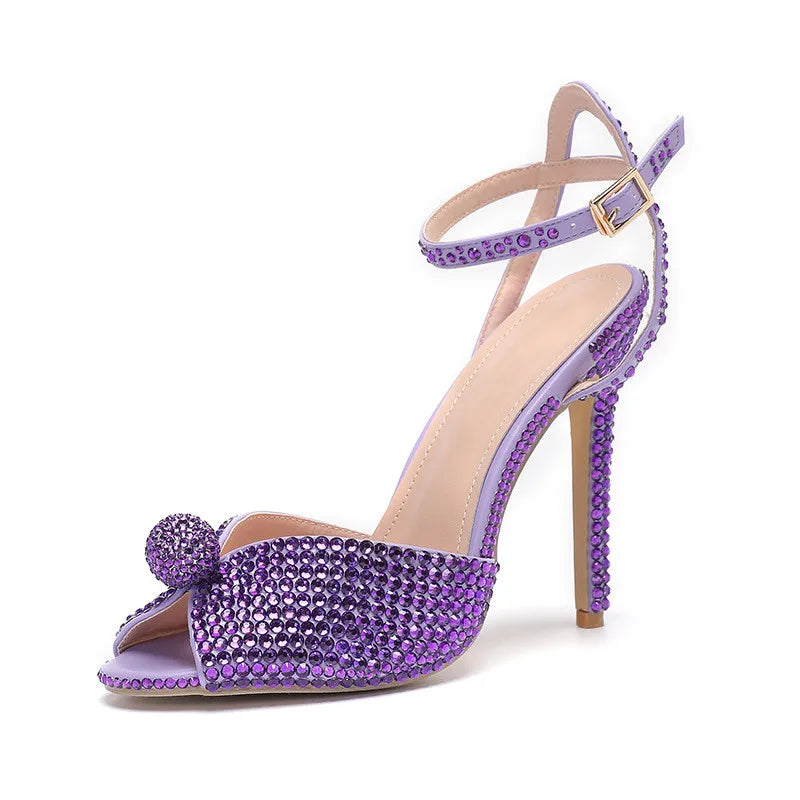 Runway style Rhinestone Sequined Peep toe Women Gladiator Sandals Summer Elegant High heels Crystal Wedding Banquet Bridal Shoes