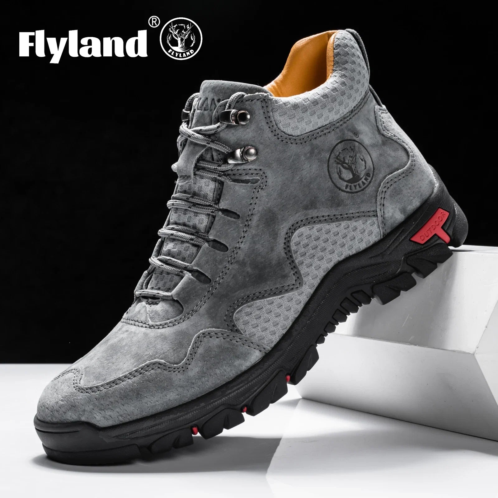FLYLAND Men's Ankle Boots Casual Leather Shoes Fashion Vintage Hand Stitching Soft Business Handmade Shoes