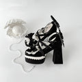 Lovely Girls Lolita High Heels Platform Shoes ,Young Women Students Sweet Pearl Lace Bowknots Embroidery Ankle Strap Mary Janes