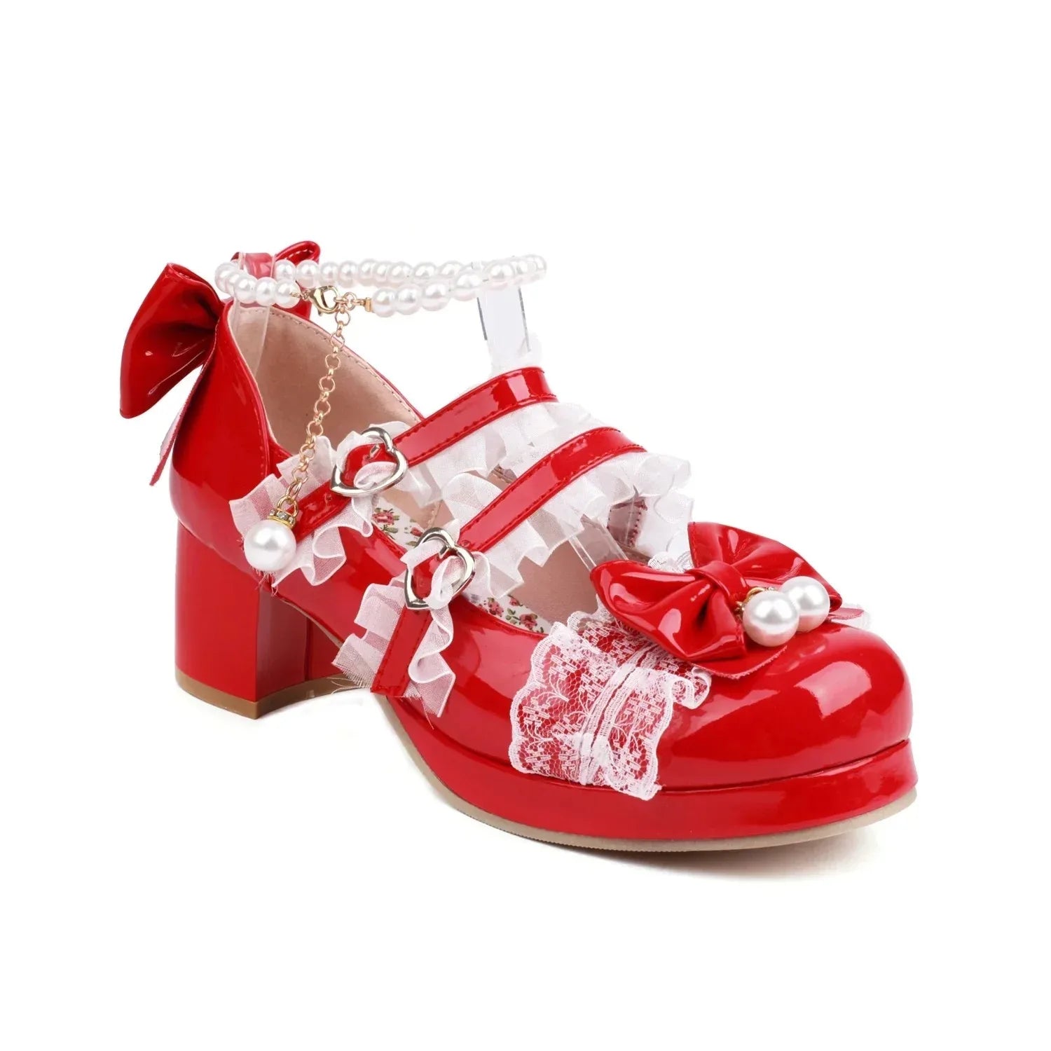 Cross Strap Women High Heels Mary Jane Pumps Party Wedding Cosplay White Pink Black Strawberry Bow Princess 2025 Lolita Shoes