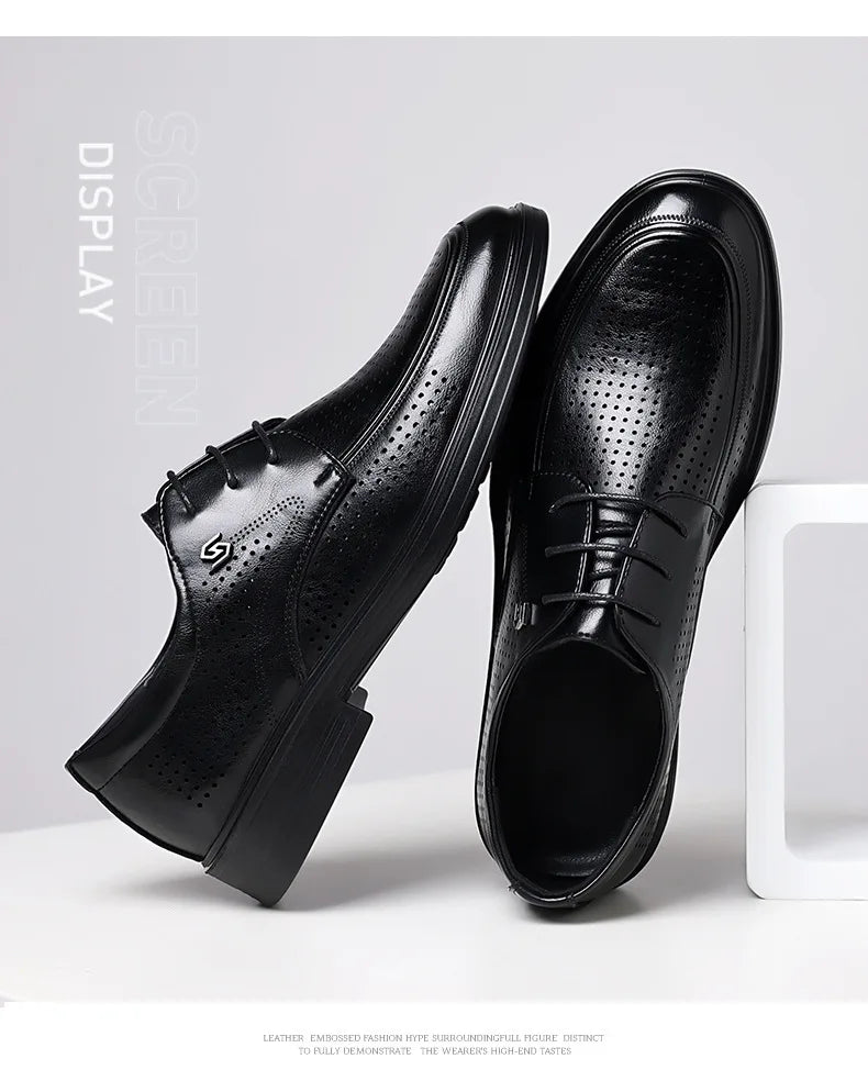 Summer New Hallow Leather Shoes for Men Solid Color Lace Fashion Business Casual Shoe Male Breathable Dress Elegant Shoes Man