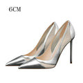 2026 Spring New Patchwork Mesh Silver High Heels For Women Pointy Shallow Mouth Temperament Slim Heel Shoes Wedding Pumps