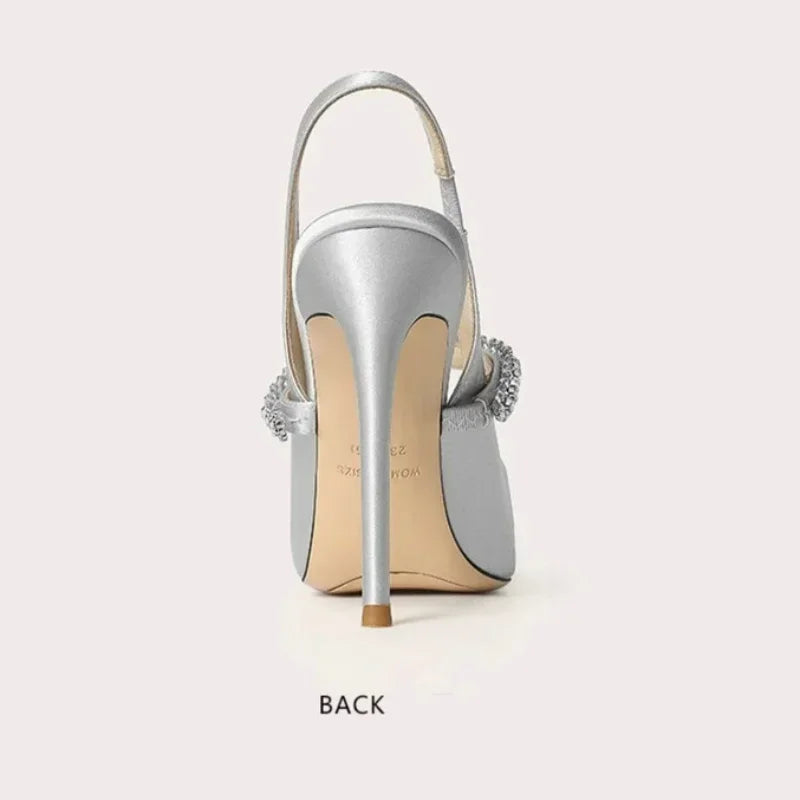 Size 34 45 Women's Diamond Bao Head Sandals New Thin Heel Pointed Sheepskin Leather High Heels Women's Wedding Shoes