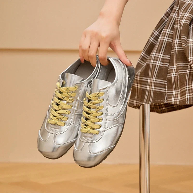 German Training Shoes Women 2026 New Genuine Leather Women Sneakers Flat Lace-up Retro Large Size Forrest Gump Shoes Women