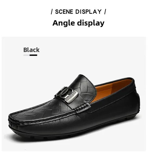 Top-grain Cowhide Men's Shoes, Bean Shoes, Summer Breathable, High-end and Sophisticated Business Casual Leather Shoes