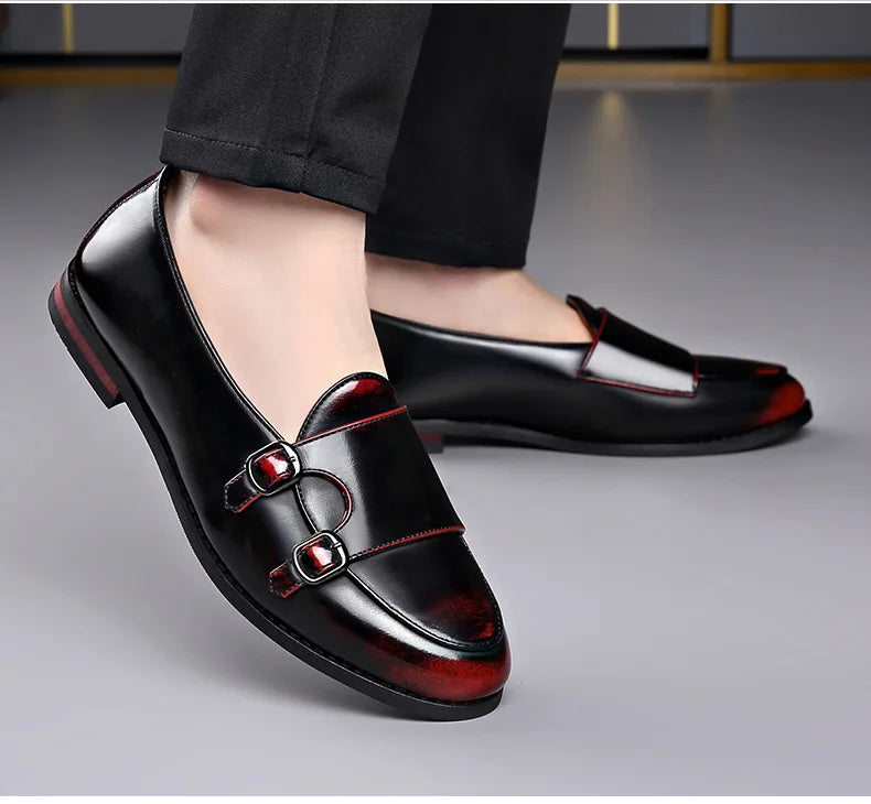 Spring Summer New Cow Leather Shoes for Men Buckle Designer Loafers Male Solid Color Big Size Fashion Business Casual Shoes Man