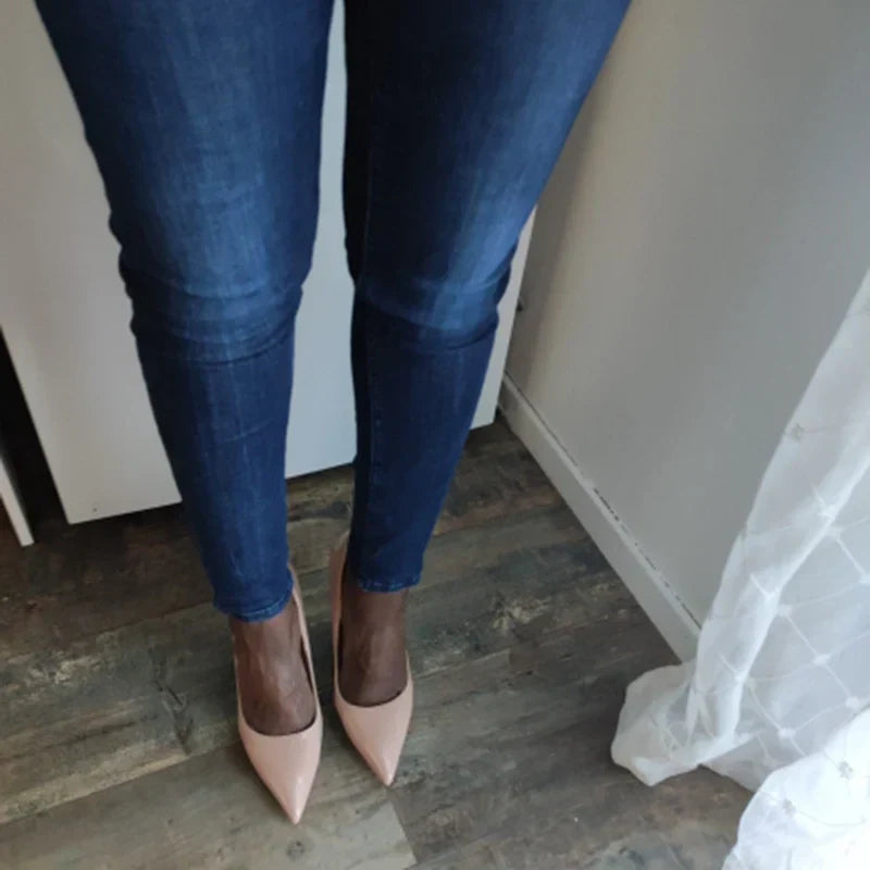 Women 7.5cm 10.5cm High Heels Wedding Bridal Classic Pumps Lady Scarpins Metallic Leather Low Heels Stiletto Nude Office Shoes