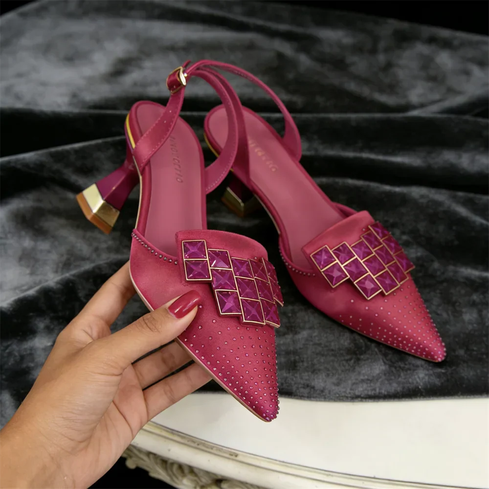 2026 High-heeled Sandals Rhinestone Embellished Pointed Toe Pumps for Women Wedding Party Dress Shoes