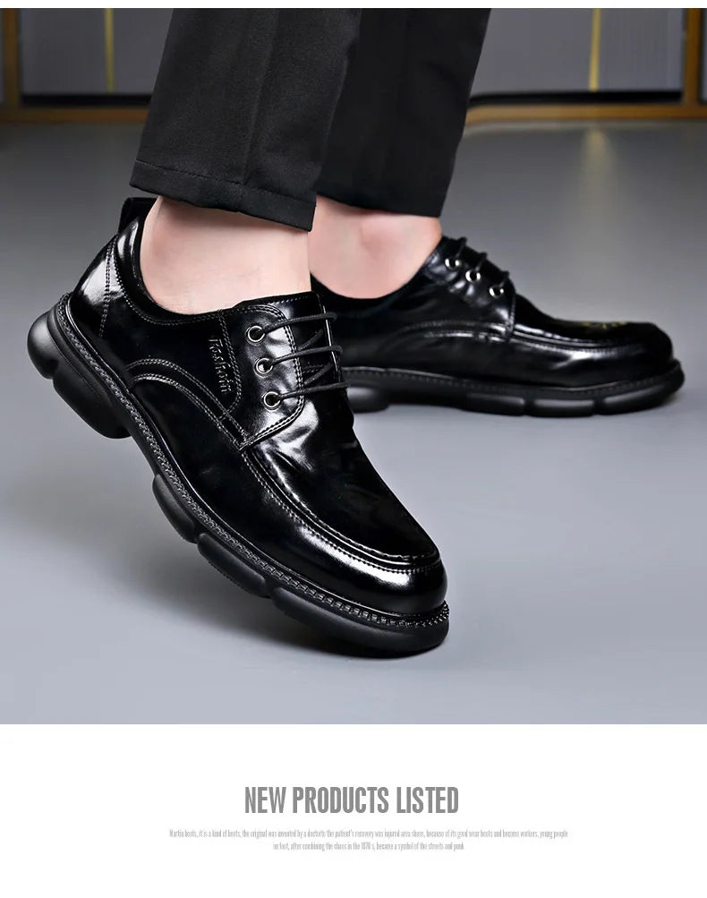 Summer Hallow Cow Leather Shoes for Men Fashion Casual Black New Designer Dress Shoes Male Lace Breathable Platform Shoes Man