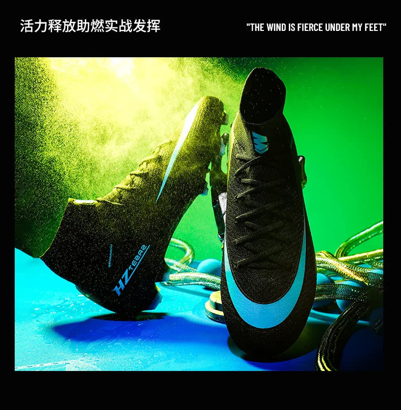 New Men Soccer Shoes Boys Cleats Adult Outdoor Breathable Football Boots Training Sport Long Spikes Non Slip Match Comfortable