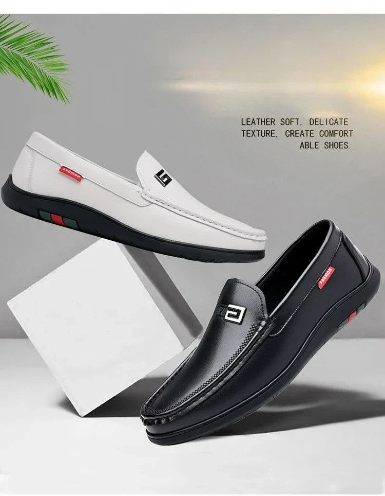 2026 New Solid Color Business Casual Shoes for Men Spring Autumn Soft Leather Shoes Male Fashion Light Driving Shoes Man