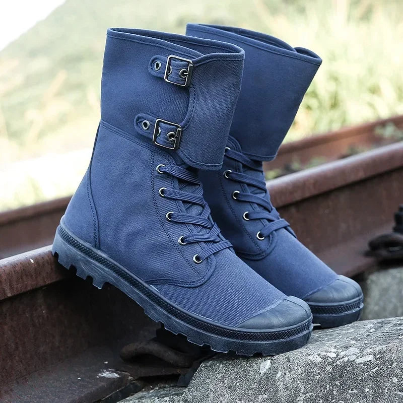 Men's Long Canvas Shoes Outdoor High Top Casual Boots Desert Tactical Anti Slip Mountaineering Work Shoes 2026 New Boots for Men