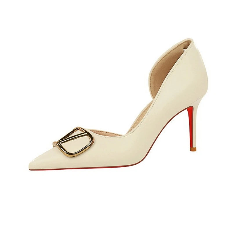 Popular Pointed Red-soled High-heeled Shoes for Women, Shallow-mouth Stiletto Side Hollowed-out Single Shoes, Banquet Shoes