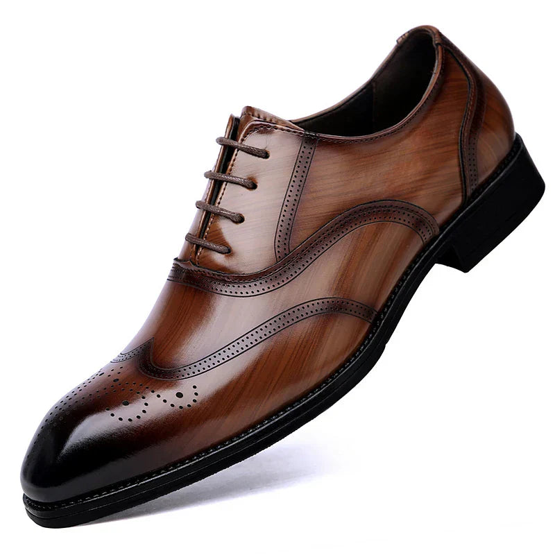 Luxury Brand Men's Glossy Leather Shoes Classic Brogue Shoes Lace Up Men's Office High-quality Business Shoes Big Size：38-48