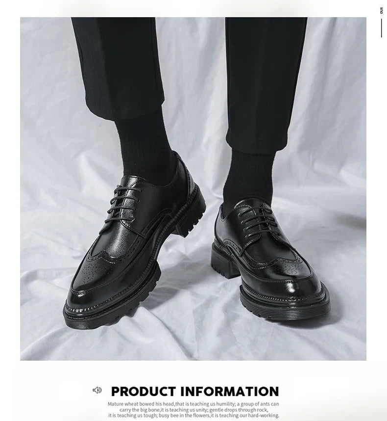 New leather shoes for young men British Brock formal business increase casual black wedding groom lace-up men's shoes