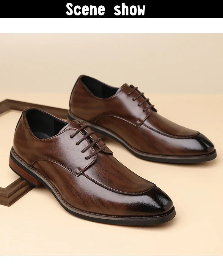 Men's Formal Leather Shoes, Comfortable Soft Sole Office Derby Shoes, Breathable Anti-Slip Business Men's Shoes-HT1009