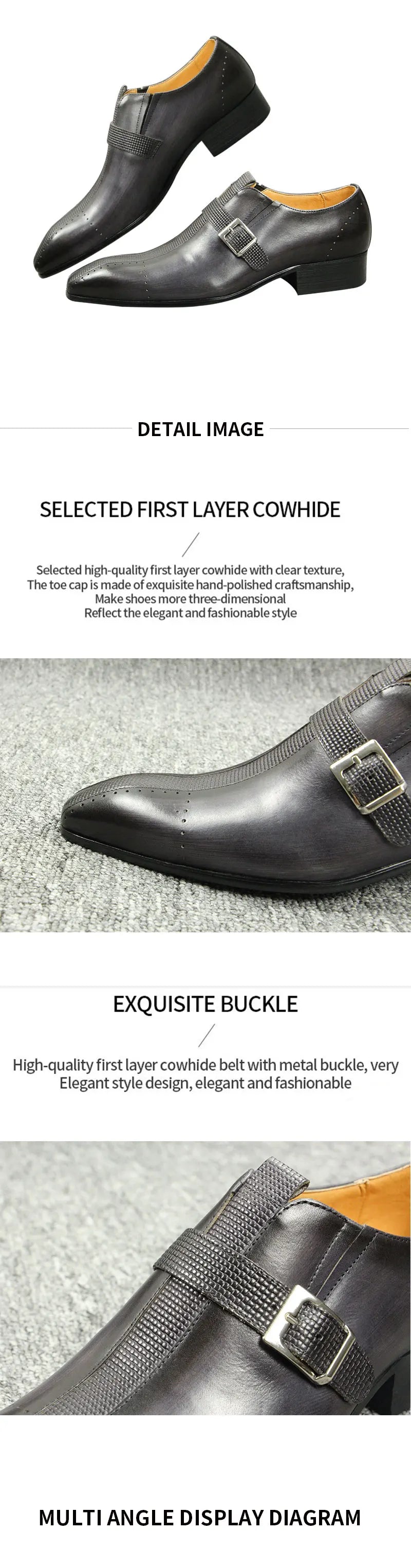 New Men's Genuine Leather Shoes Fashion Leather Buckle Formal Oxford Shoes Office Buckle Strap Pointed Men Dress Wedding Party