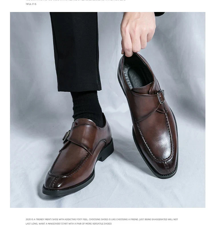 Men's business casual leather shoes cowhide retro round head British leather shoes men's leather big head men's shoes tide