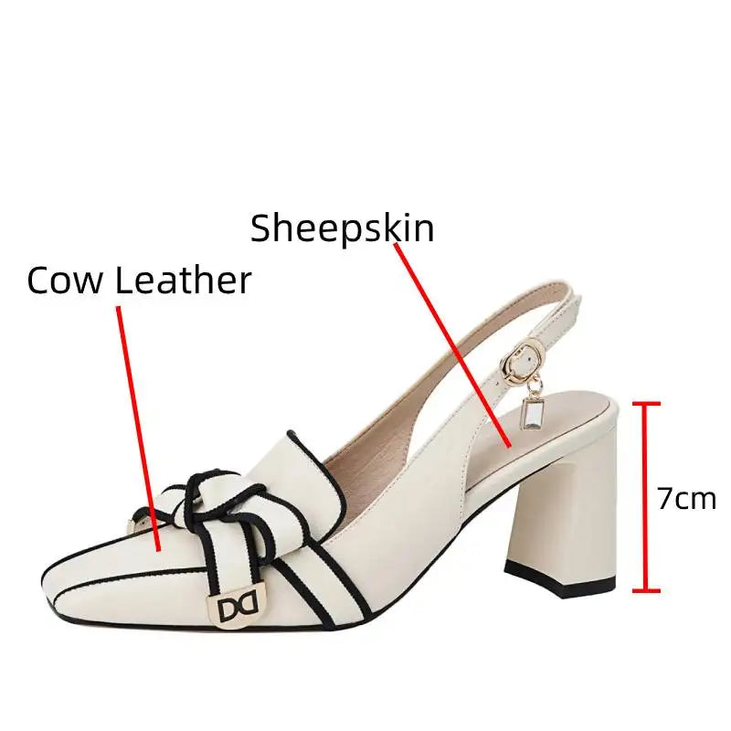 Dilalula 2025 French Style Genuine Leather Sandals Women Covered Toe Butterfly Knot Party Dating Sandals Office Ladies Pumps